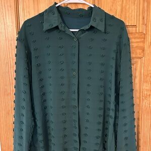 Green Textured Button-Up Shirt